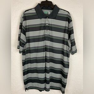 Men’s Ben Hogan Black White Lime Green Striped Performance Golf Polo Size XL